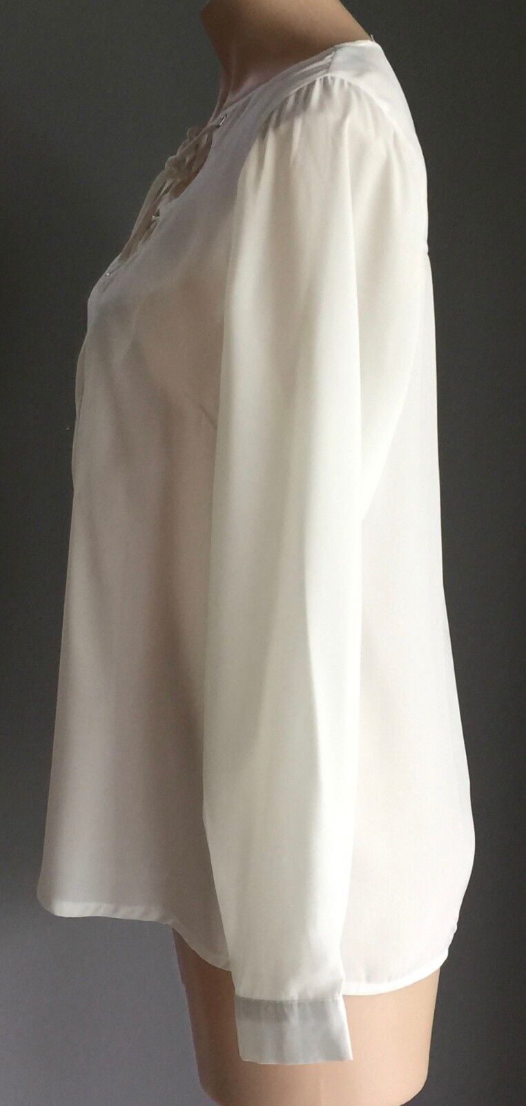HE DOESN'T KNOW WHY? Top "Scallop Lattice Blouse" White Long Sleeve Size 12 NEW