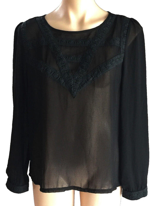 DON'T ASK AMANDA Top Black Sheer Long Sleeve Blouse Ladies Size L 12