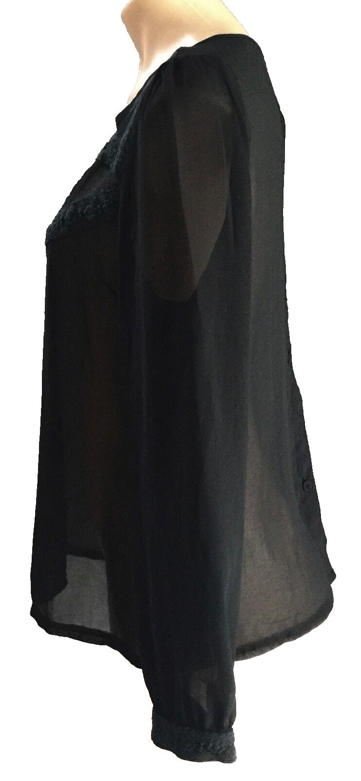 DON'T ASK AMANDA Top Black Sheer Long Sleeve Blouse Ladies Size L 12