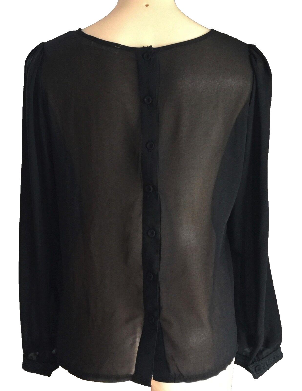 DON'T ASK AMANDA Top Black Sheer Long Sleeve Blouse Ladies Size L 12