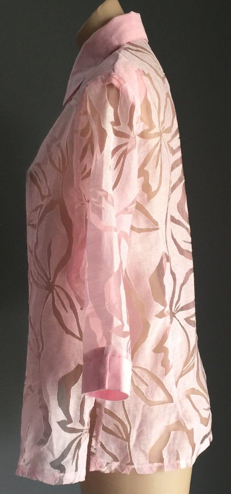 MEMBER Button Up Shirt Pink & Sheer Organza Floral 3/4 Sleeve Top Sz 10 12 Retro