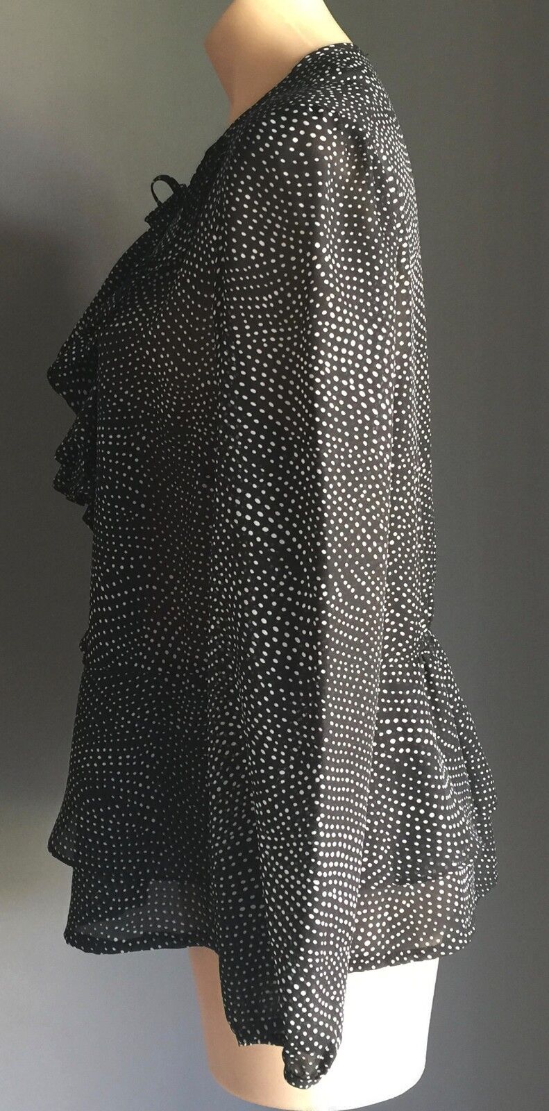LIZ JORDAN Top Frilled Long Sleeve Sheer Black & White Polka Dot Size 12