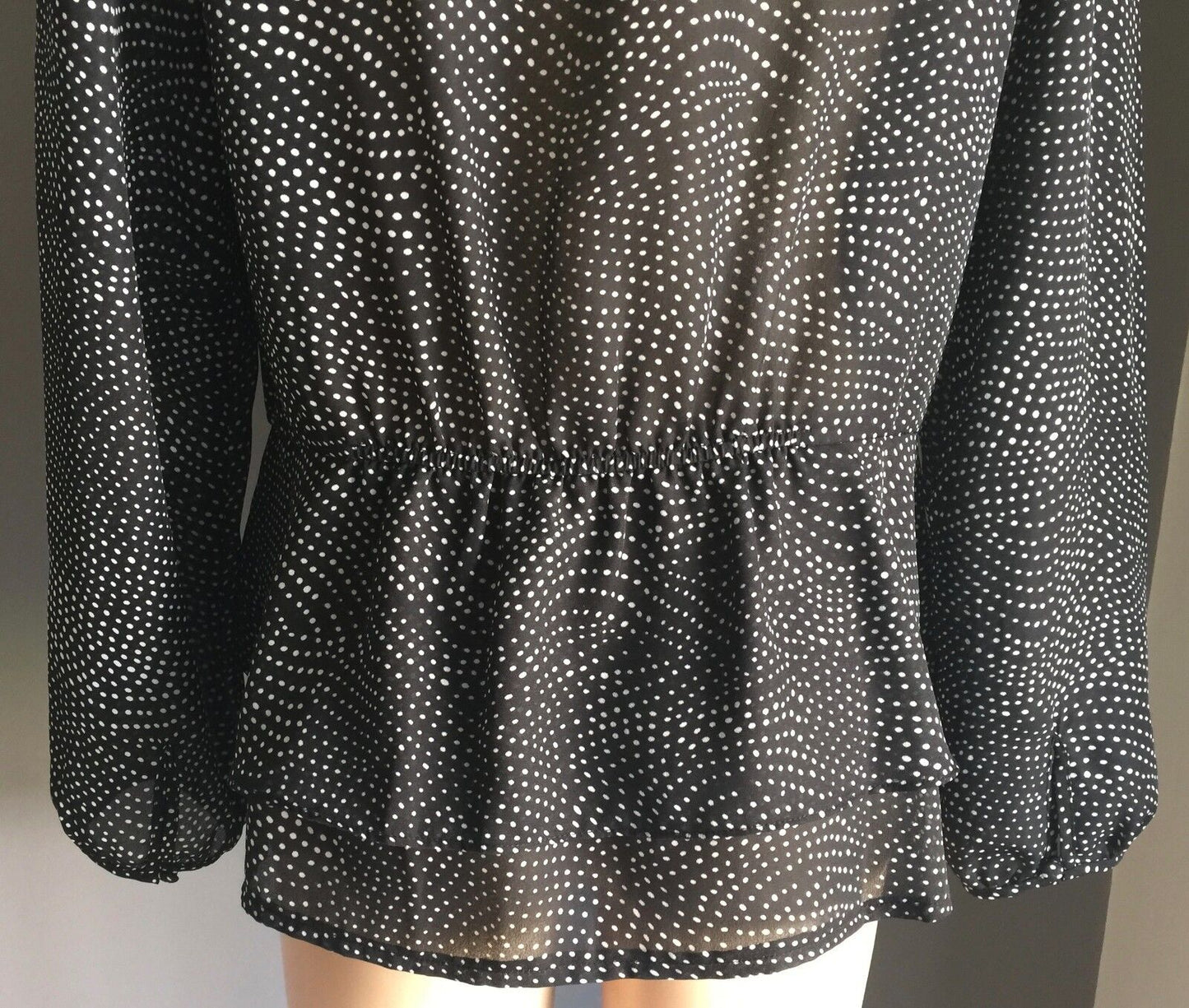 LIZ JORDAN Top Frilled Long Sleeve Sheer Black & White Polka Dot Size 12