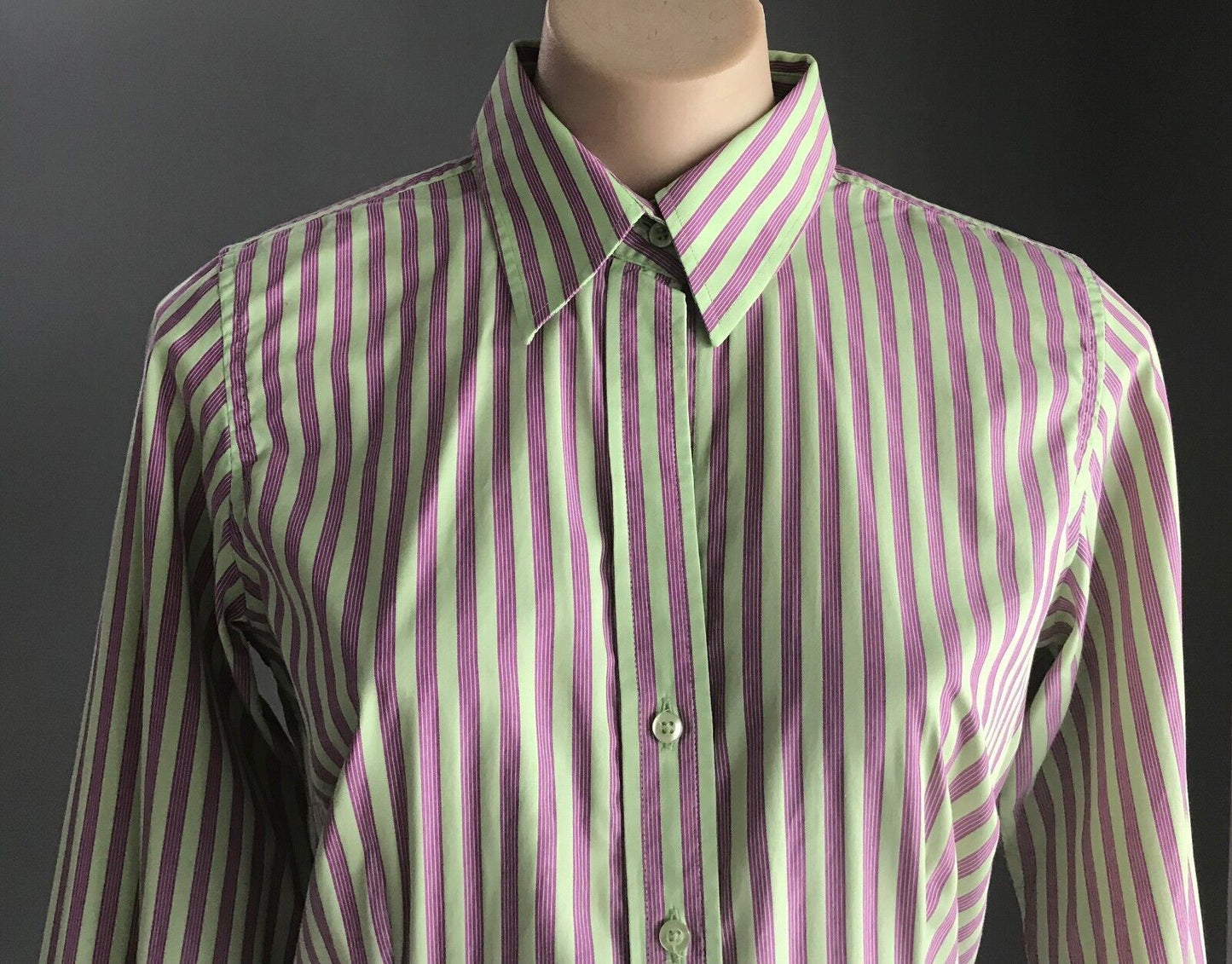 THOMAS PINK Top Long Sleeve Shirt Green & Magenta Stripe Ladies Size 12