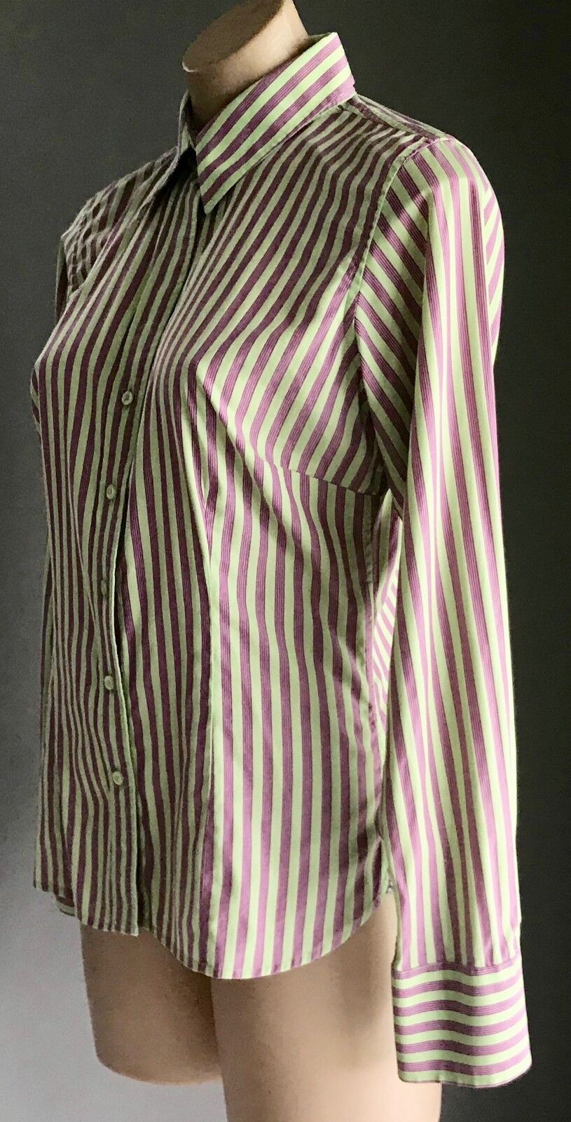 THOMAS PINK Top Long Sleeve Shirt Green & Magenta Stripe Ladies Size 12