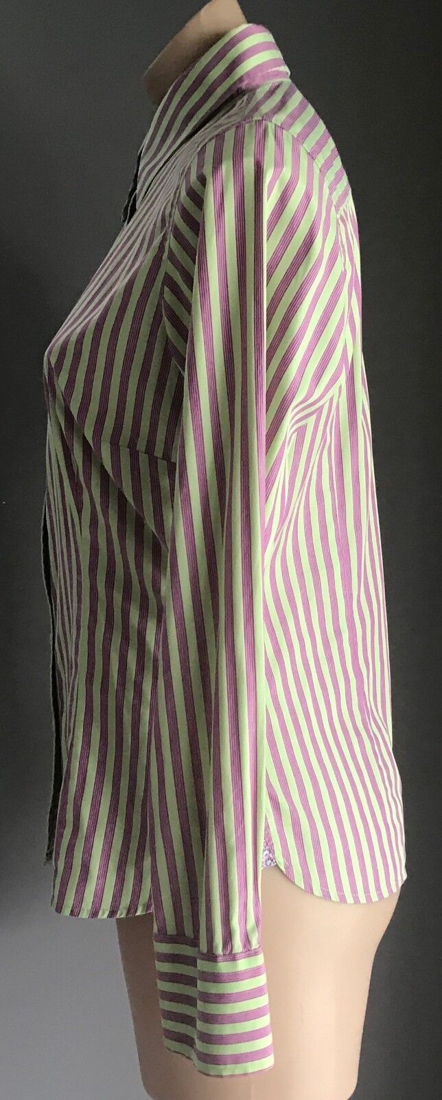 THOMAS PINK Top Long Sleeve Shirt Green & Magenta Stripe Ladies Size 12