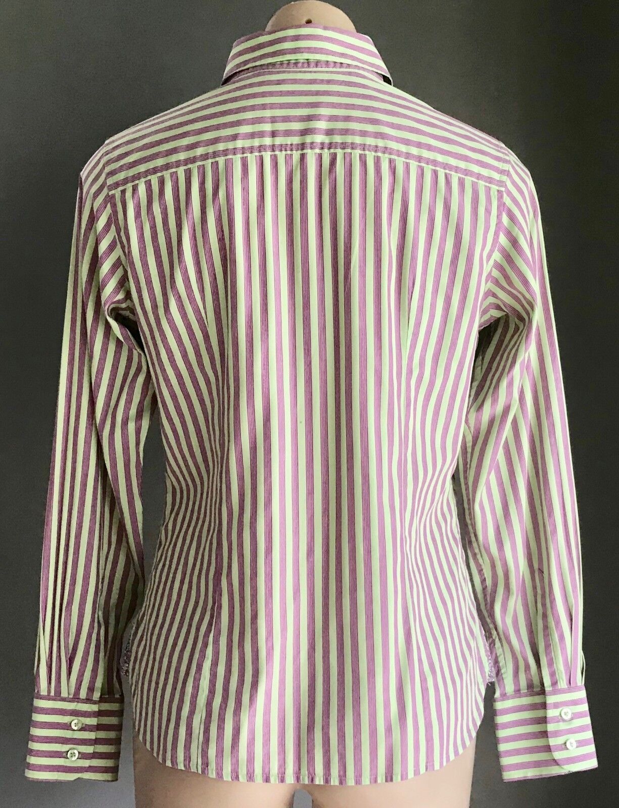 THOMAS PINK Top Long Sleeve Shirt Green & Magenta Stripe Ladies Size 12