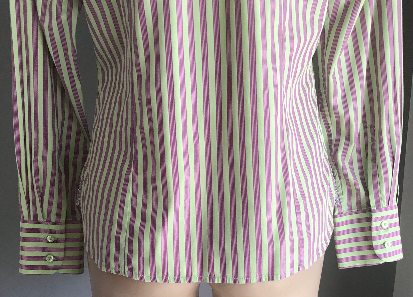 THOMAS PINK Top Long Sleeve Shirt Green & Magenta Stripe Ladies Size 12