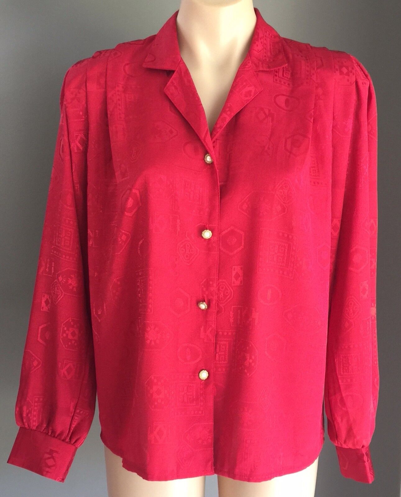 C.B AUSTRALIA Top Red Shirt Jacquard Long Sleeve Blouse Size 12 NEW Vintage