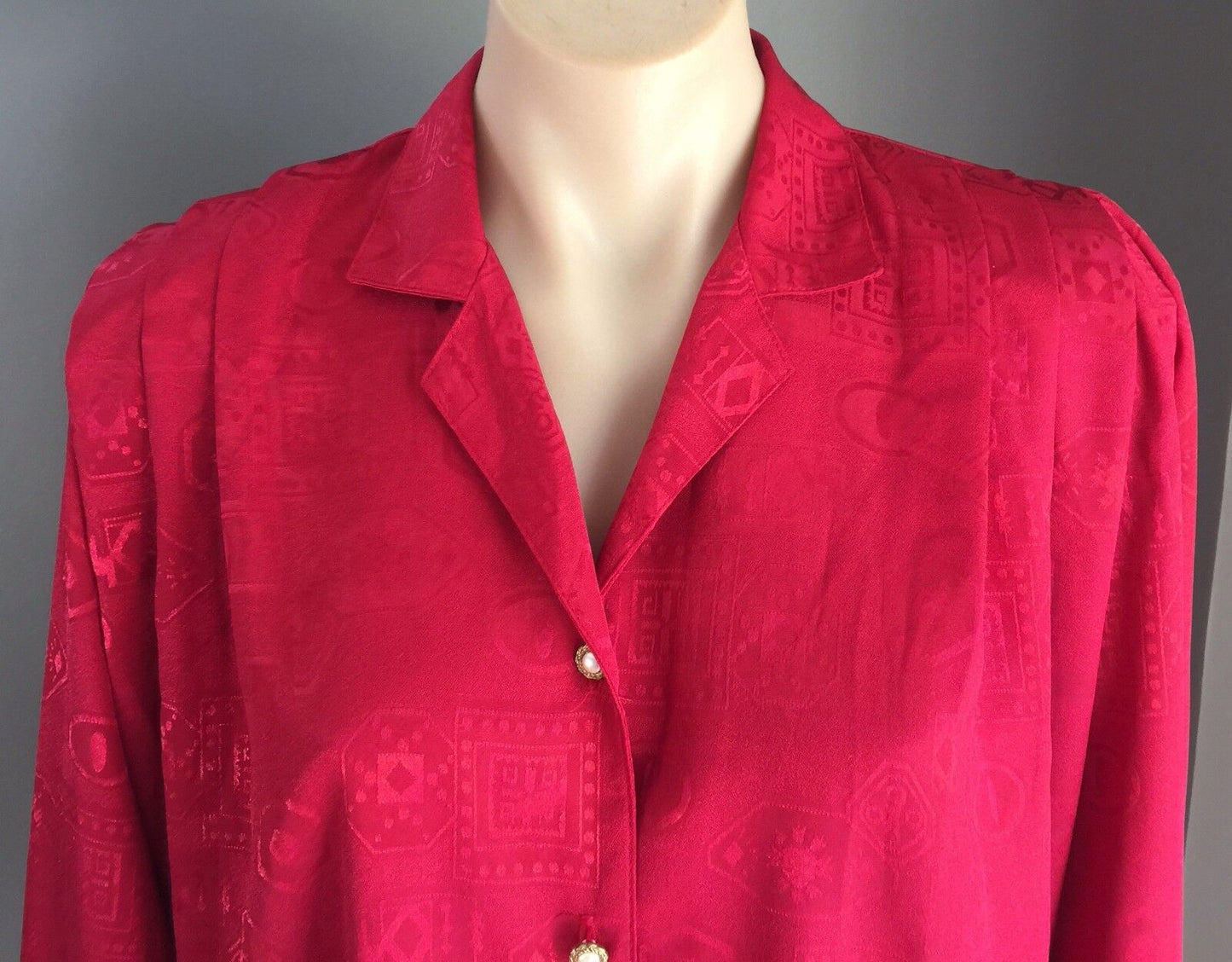 C.B AUSTRALIA Top Red Shirt Jacquard Long Sleeve Blouse Size 12 NEW Vintage