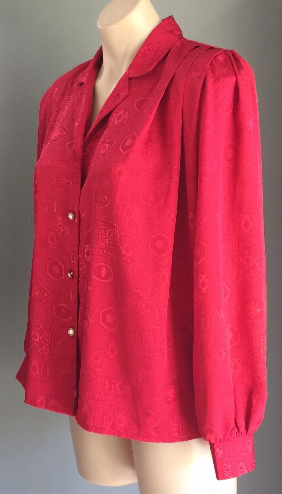 C.B AUSTRALIA Top Red Shirt Jacquard Long Sleeve Blouse Size 12 NEW Vintage