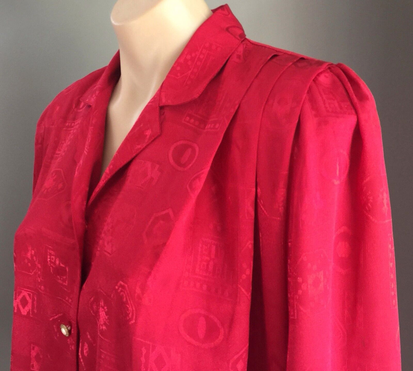 C.B AUSTRALIA Top Red Shirt Jacquard Long Sleeve Blouse Size 12 NEW Vintage