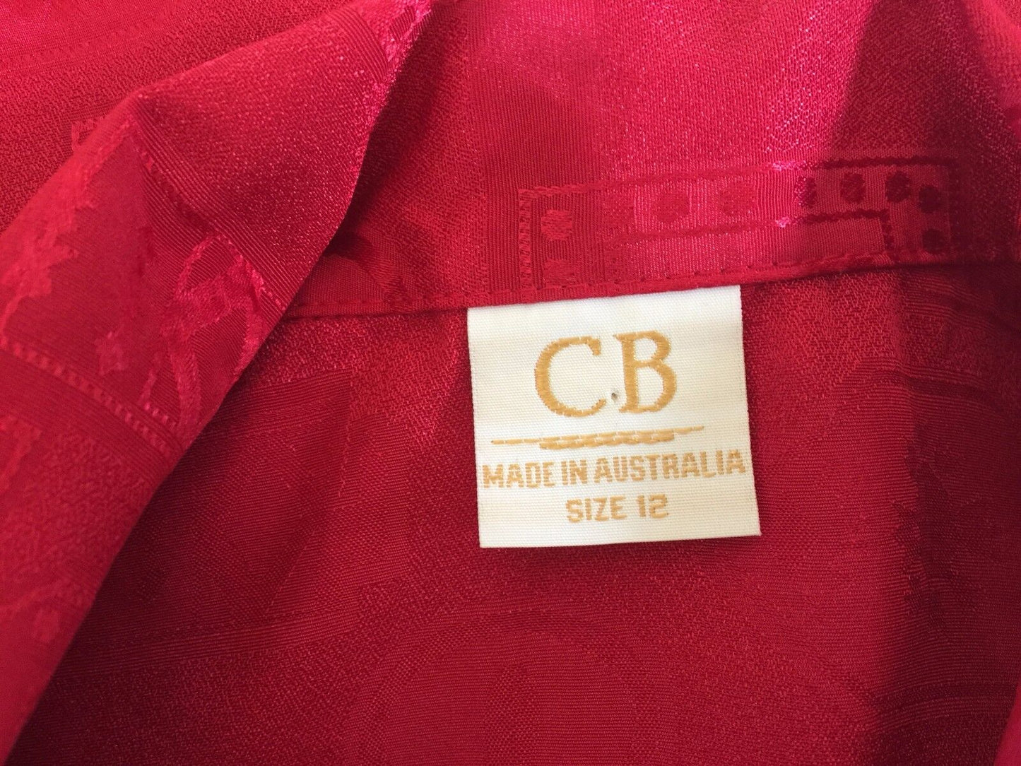 C.B AUSTRALIA Top Red Shirt Jacquard Long Sleeve Blouse Size 12 NEW Vintage