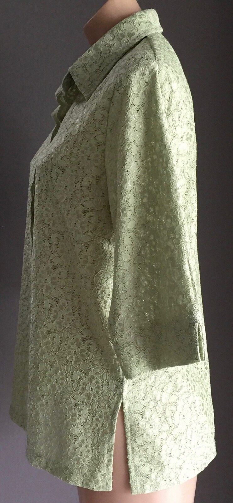 JODY K DESIGN Shirt Light Sage Green Lace 3/4 Sleeve Blouse Top Sz 12 Retro NEW