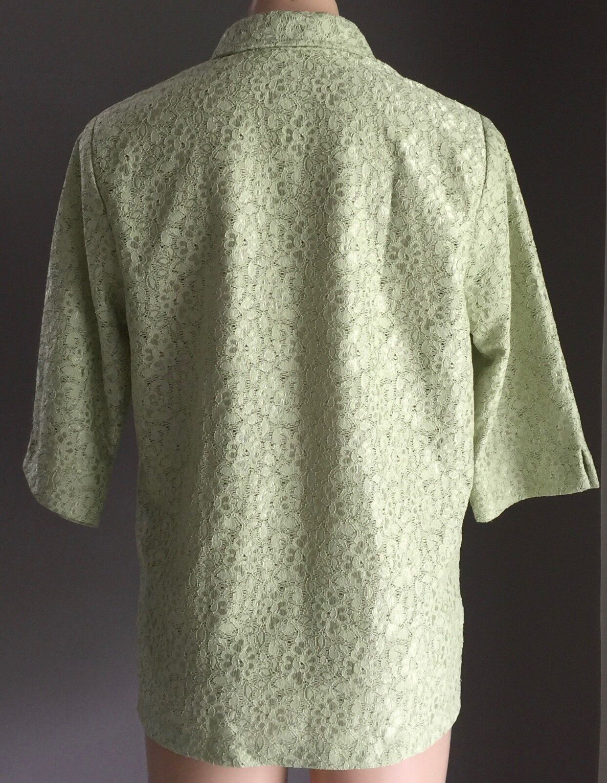 JODY K DESIGN Shirt Light Sage Green Lace 3/4 Sleeve Blouse Top Sz 12 Retro NEW