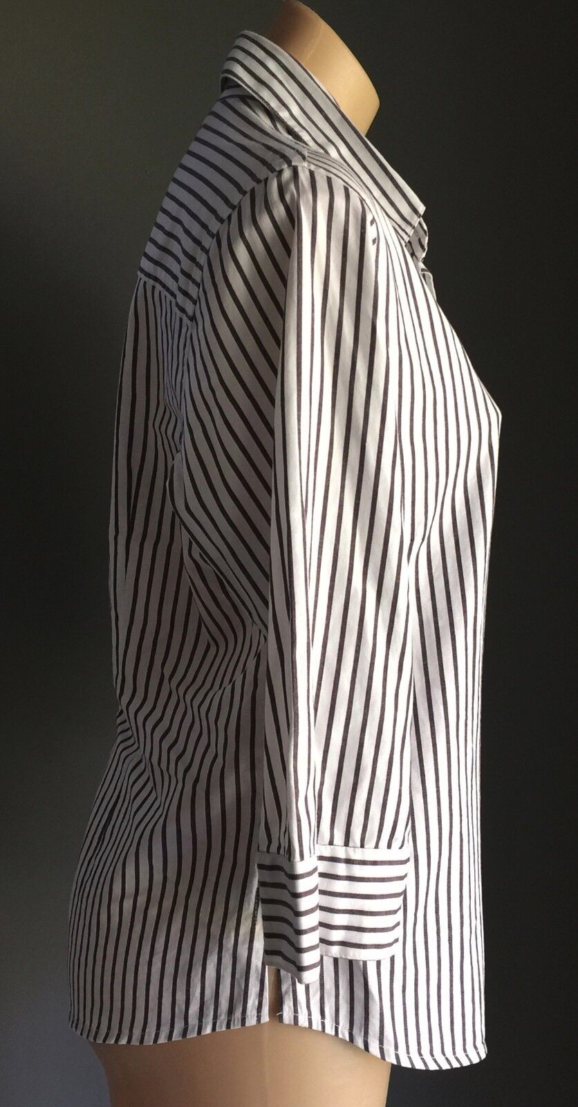 NONI B Shirt Buttons White & Grey Stripe 3/4 Sleeve w Button Cuff Top Size 12