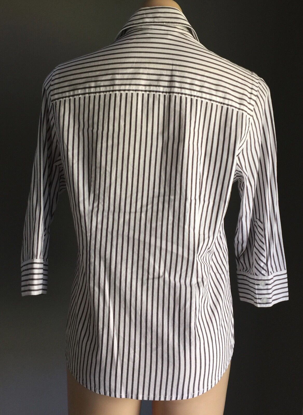 NONI B Shirt Buttons White & Grey Stripe 3/4 Sleeve w Button Cuff Top Size 12