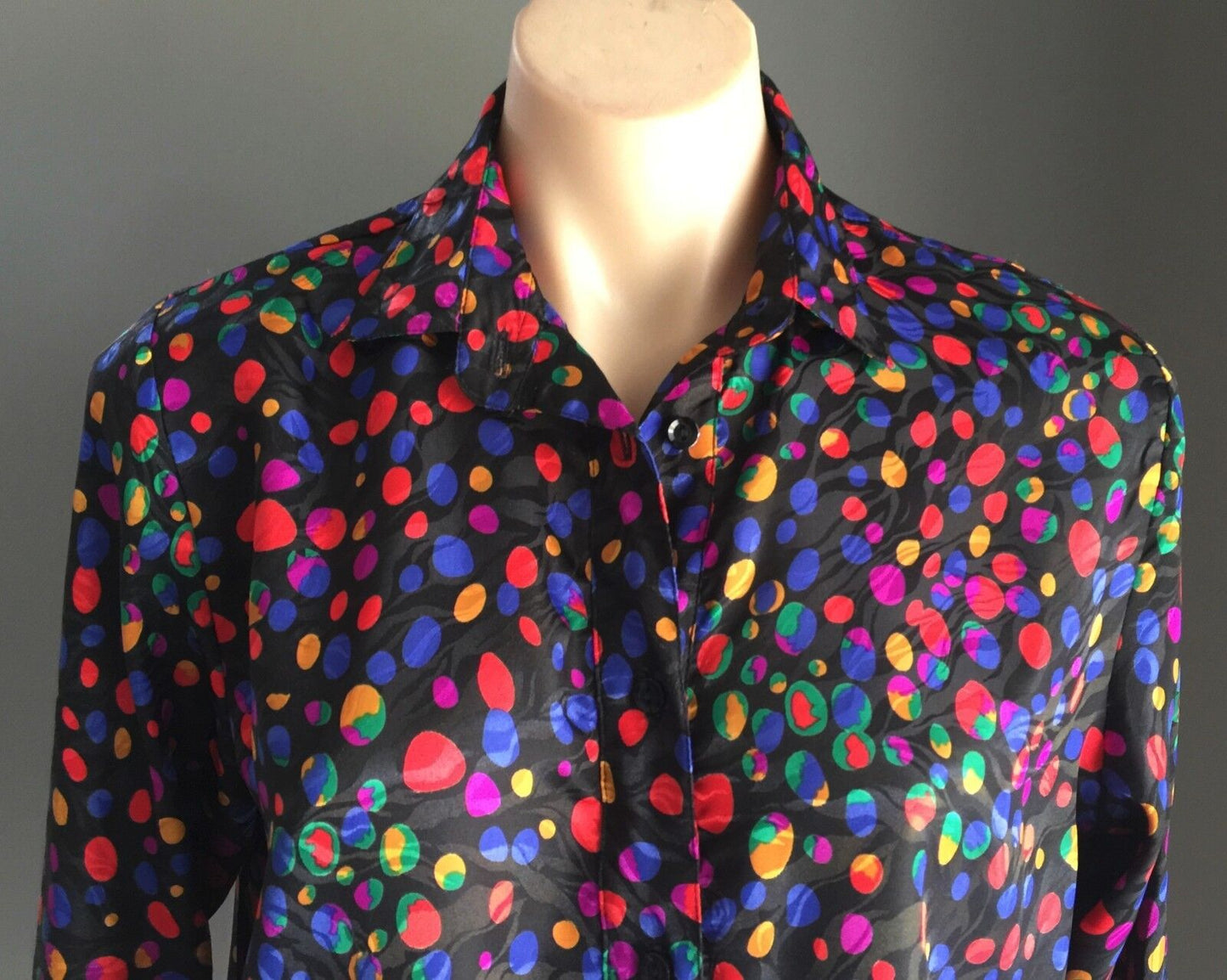 KRISTAAN Top Polka Dot Long Sleeve Blouse Size 12 Bright Multi Colour Retro