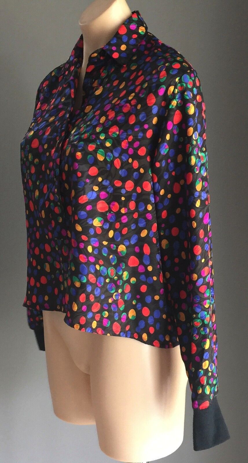 KRISTAAN Top Polka Dot Long Sleeve Blouse Size 12 Bright Multi Colour Retro
