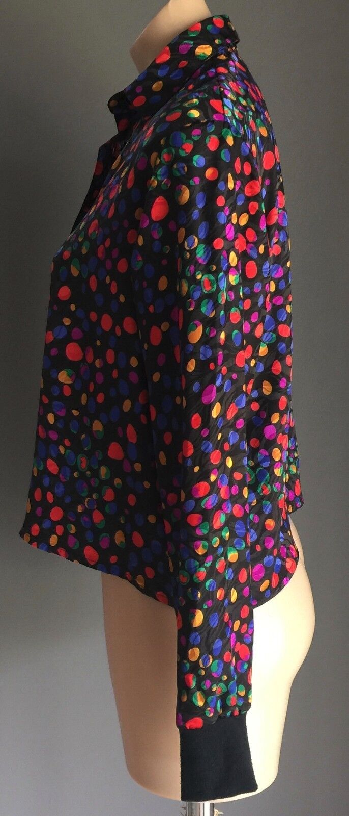 KRISTAAN Top Polka Dot Long Sleeve Blouse Size 12 Bright Multi Colour Retro