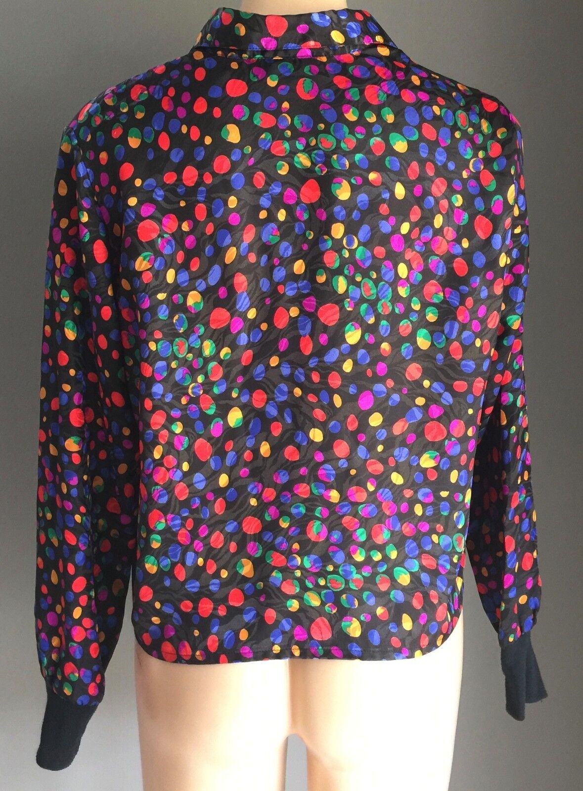 KRISTAAN Top Polka Dot Long Sleeve Blouse Size 12 Bright Multi Colour Retro