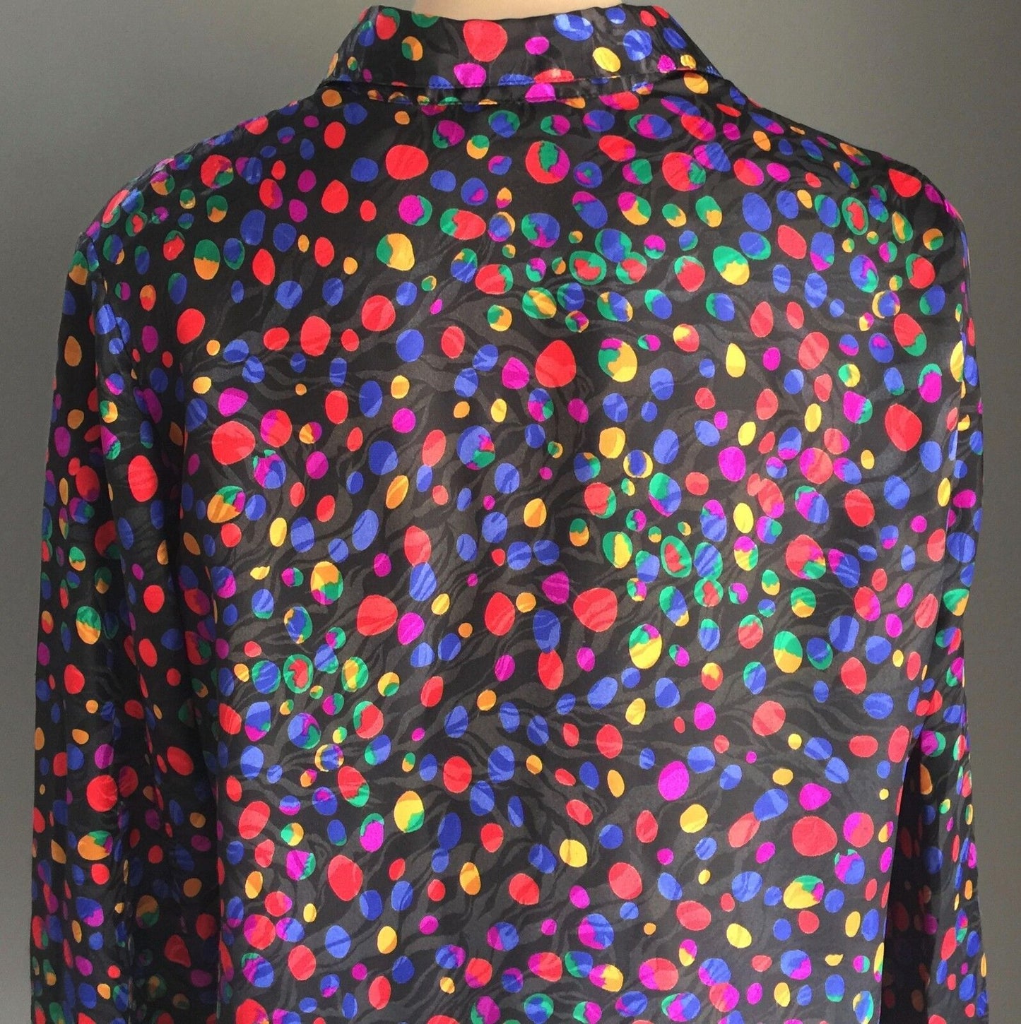 KRISTAAN Top Polka Dot Long Sleeve Blouse Size 12 Bright Multi Colour Retro