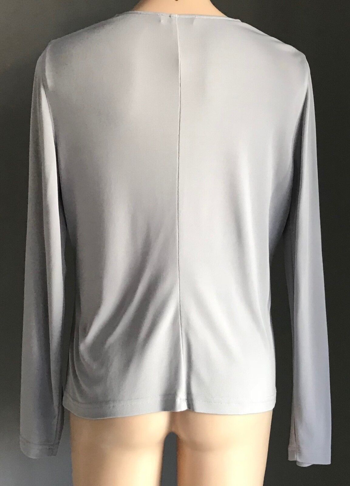 GEORGE GROSS Top Lace Trim Long Sleeve Stretch Dove Grey Sz 16 AU 12 14 Vintage