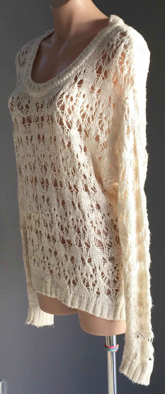 ATMOSPHERE Knit Jumper Cream Loose Stretch Open Stitch Decorative Size 10