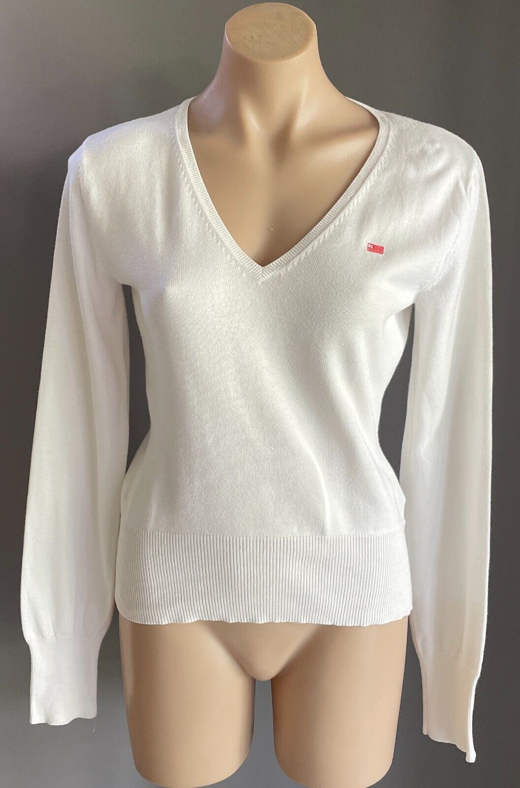 RALPH LAUREN White Jumper Sweater Long Sleeve Size L Lightweight Cotton Vintage