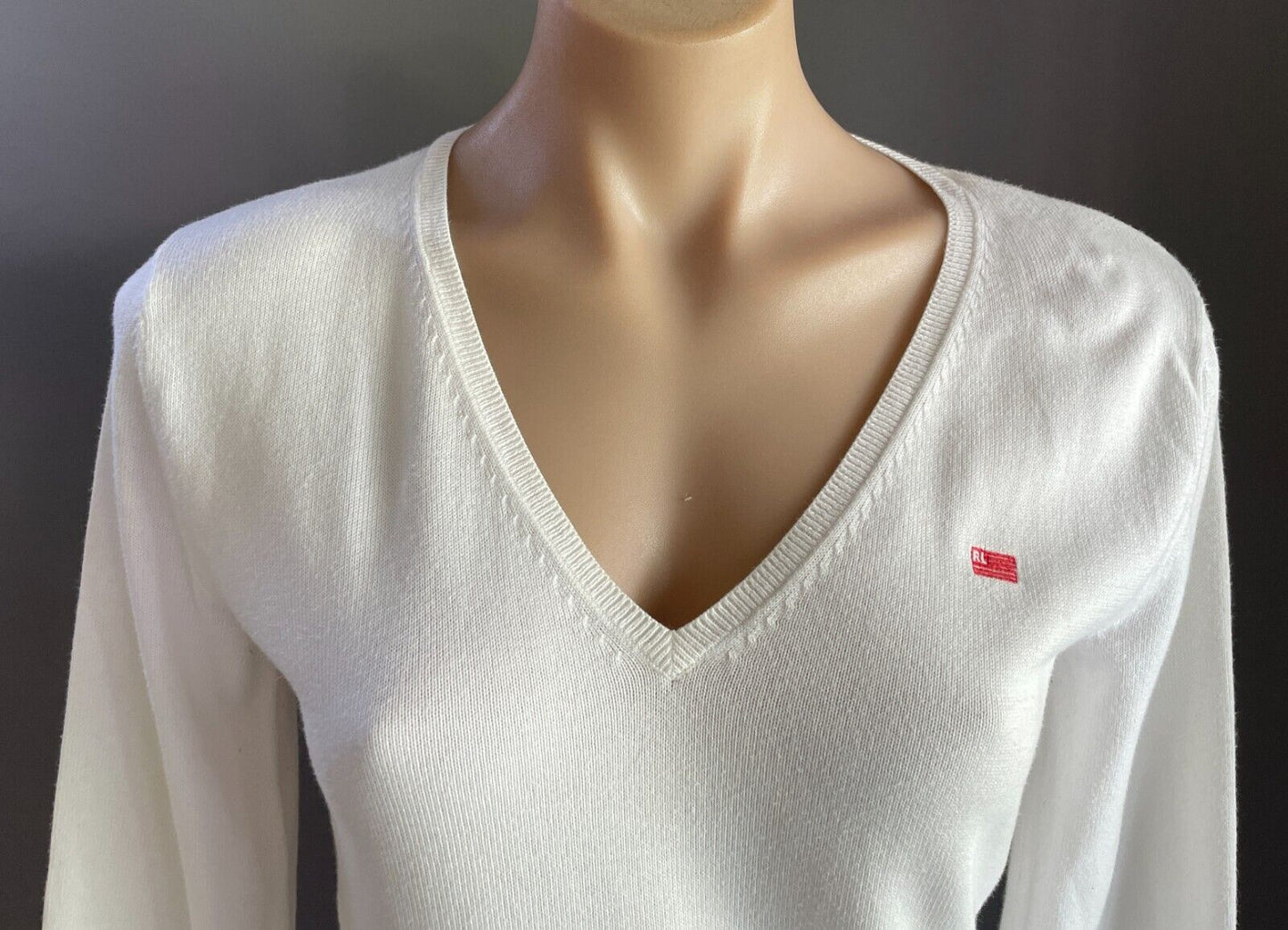 RALPH LAUREN White Jumper Sweater Long Sleeve Size L Lightweight Cotton Vintage