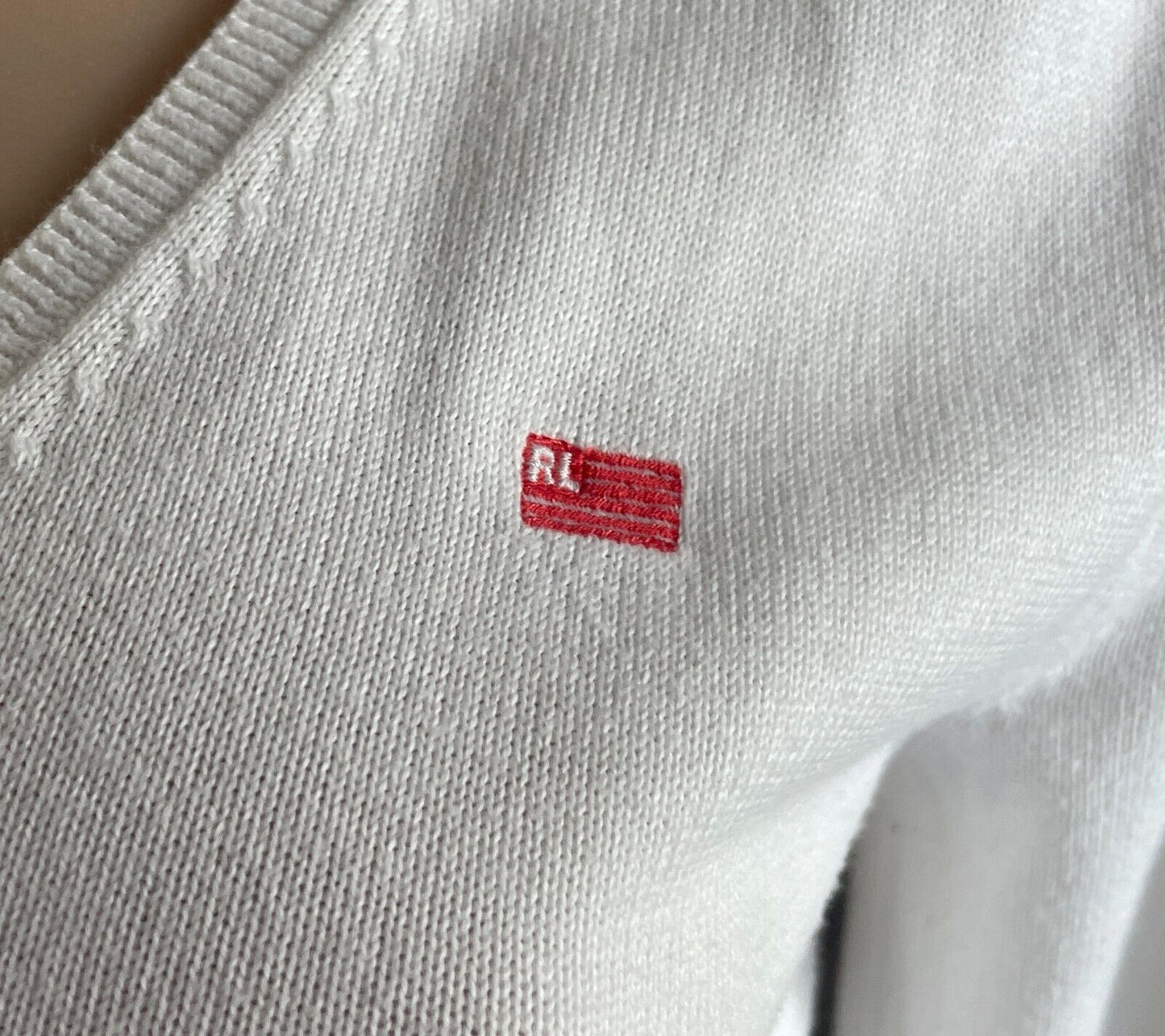 RALPH LAUREN White Jumper Sweater Long Sleeve Size L Lightweight Cotton Vintage