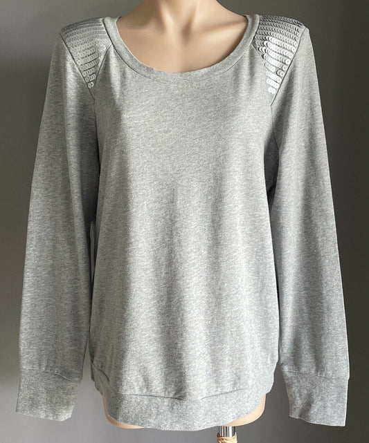 JEANSWEST Sweater Grey Marl Long Sleeve w Sequin Trim Jumper SzXL 10 12