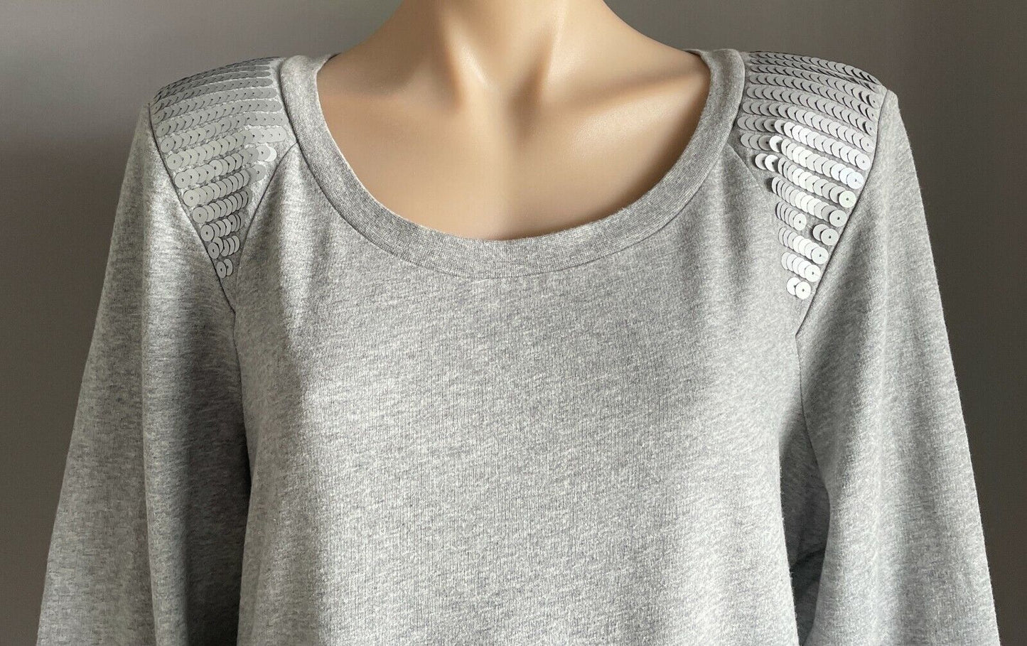 JEANSWEST Sweater Grey Marl Long Sleeve w Sequin Trim Jumper SzXL 10 12