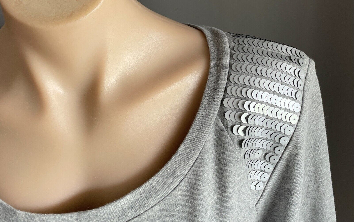 JEANSWEST Sweater Grey Marl Long Sleeve w Sequin Trim Jumper SzXL 10 12