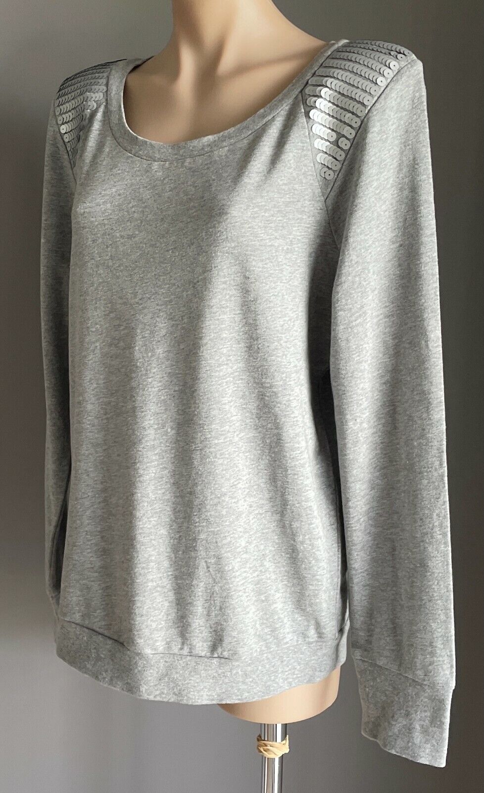 JEANSWEST Sweater Grey Marl Long Sleeve w Sequin Trim Jumper SzXL 10 12