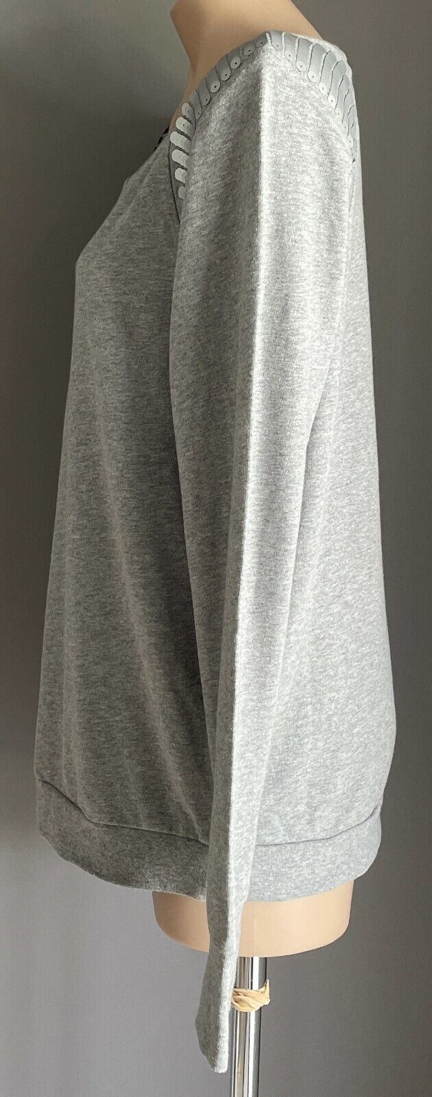 JEANSWEST Sweater Grey Marl Long Sleeve w Sequin Trim Jumper SzXL 10 12