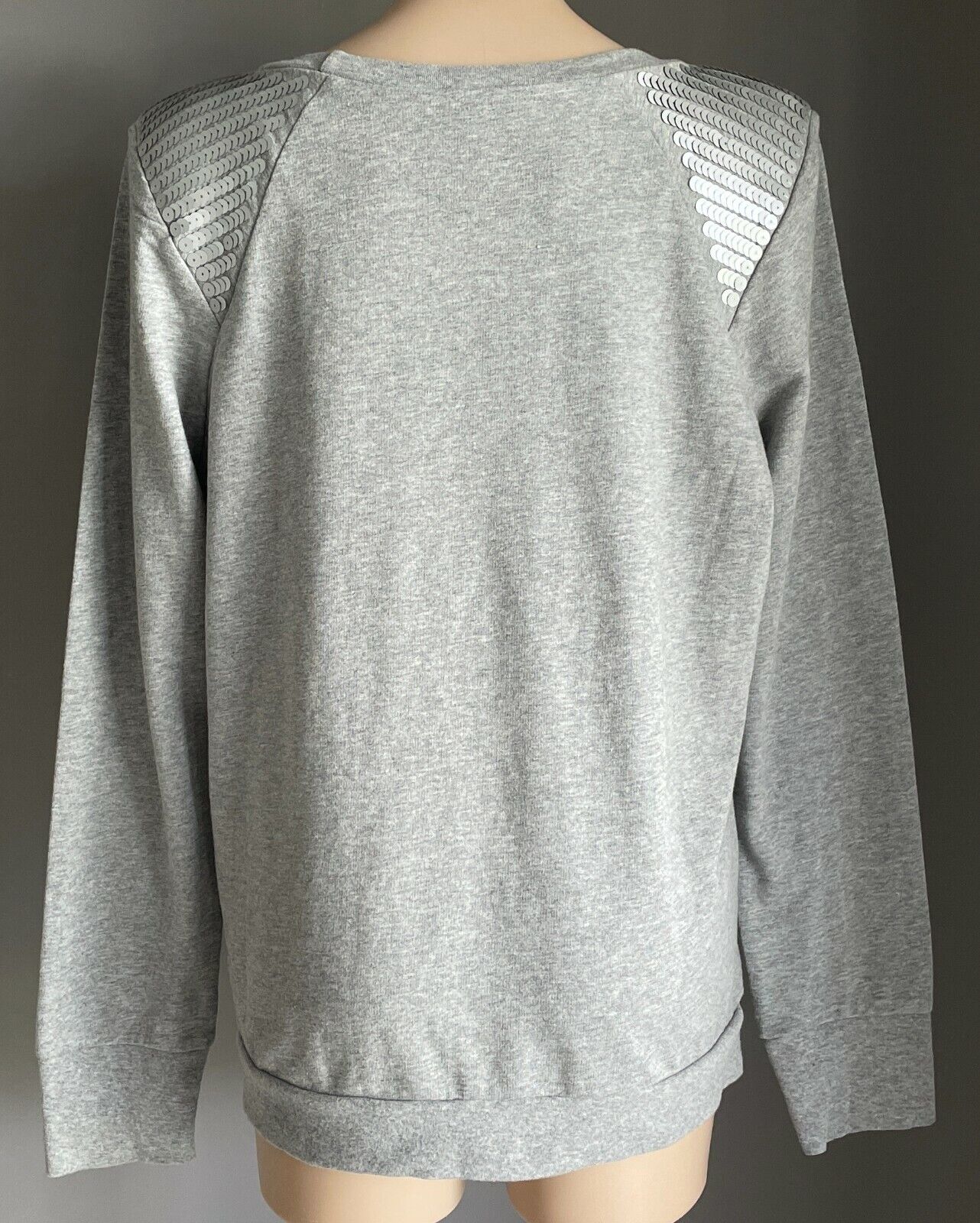 JEANSWEST Sweater Grey Marl Long Sleeve w Sequin Trim Jumper SzXL 10 12