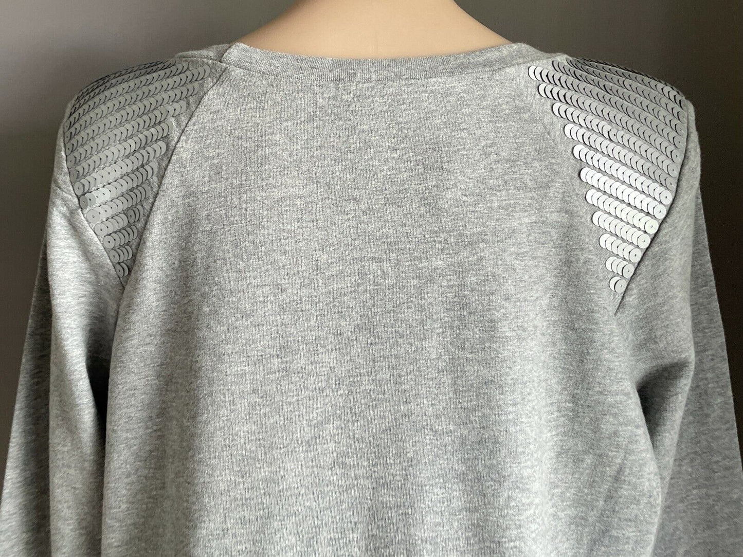 JEANSWEST Sweater Grey Marl Long Sleeve w Sequin Trim Jumper SzXL 10 12