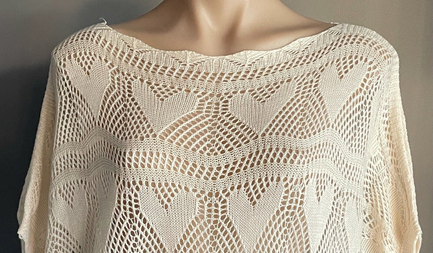 ICE Knitwear Jumper  Cream Open Knit Short Dolman Sleeve Sweater OS Size 10 NEW
