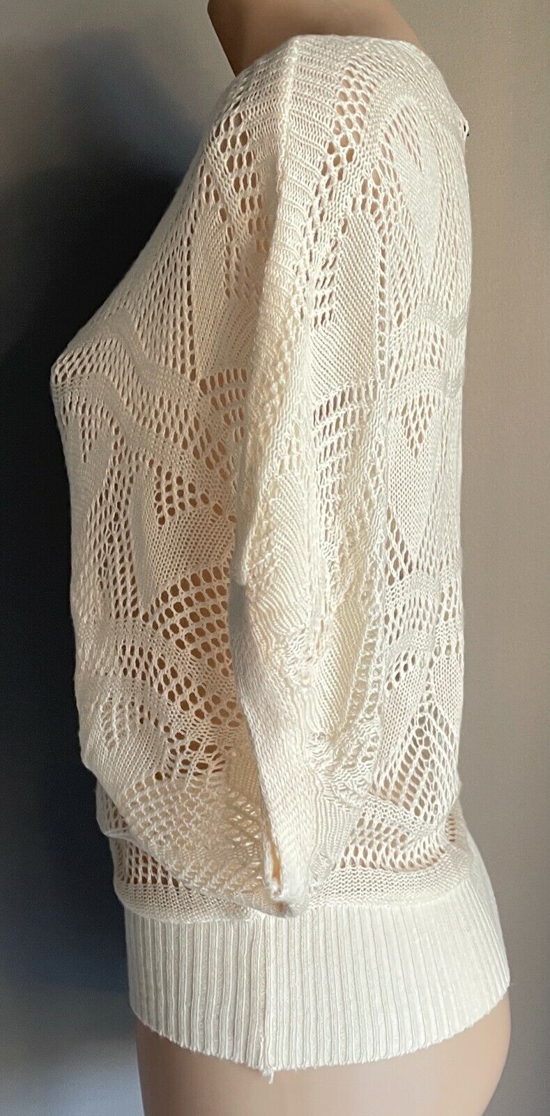 ICE Knitwear Jumper  Cream Open Knit Short Dolman Sleeve Sweater OS Size 10 NEW
