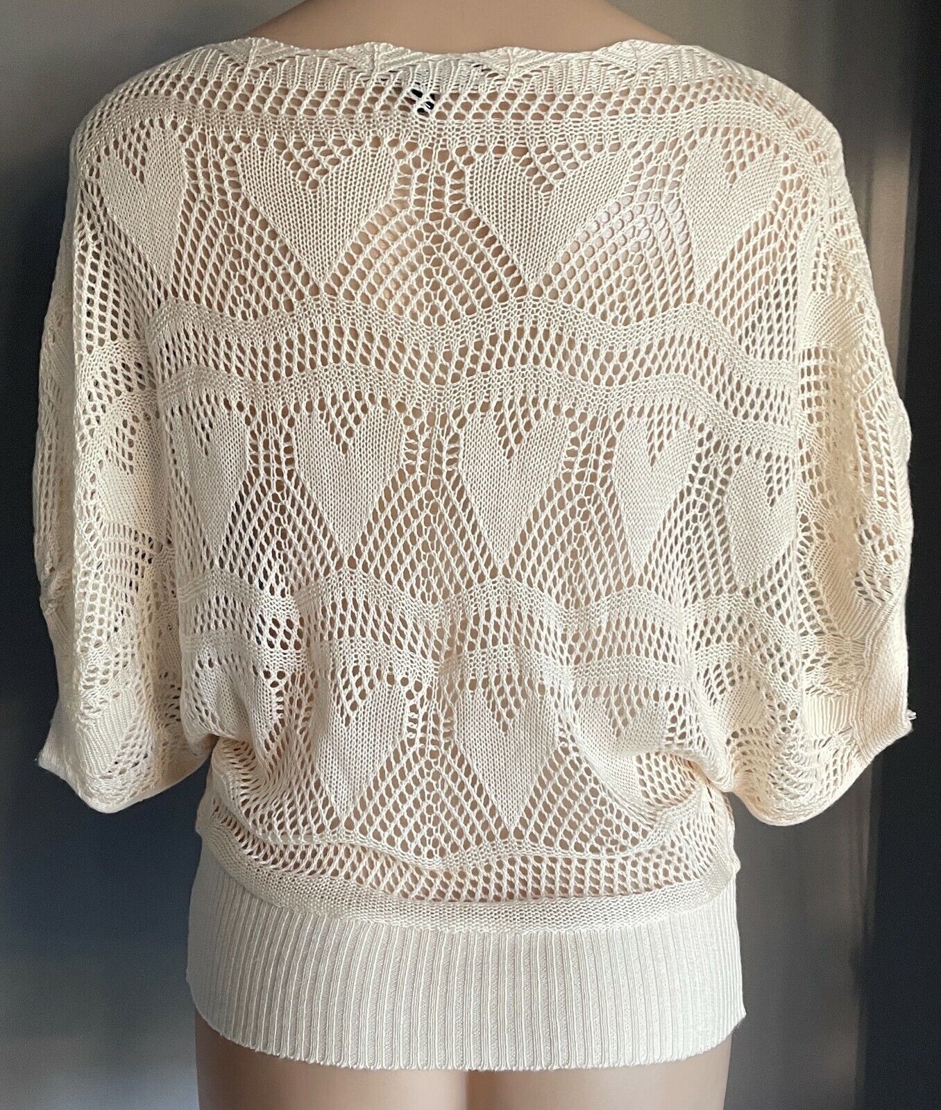 ICE Knitwear Jumper  Cream Open Knit Short Dolman Sleeve Sweater OS Size 10 NEW