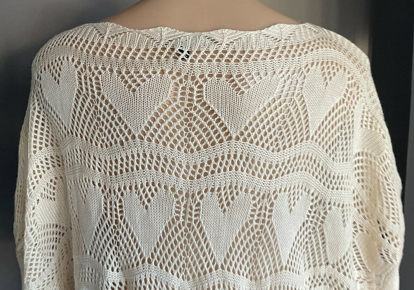 ICE Knitwear Jumper  Cream Open Knit Short Dolman Sleeve Sweater OS Size 10 NEW