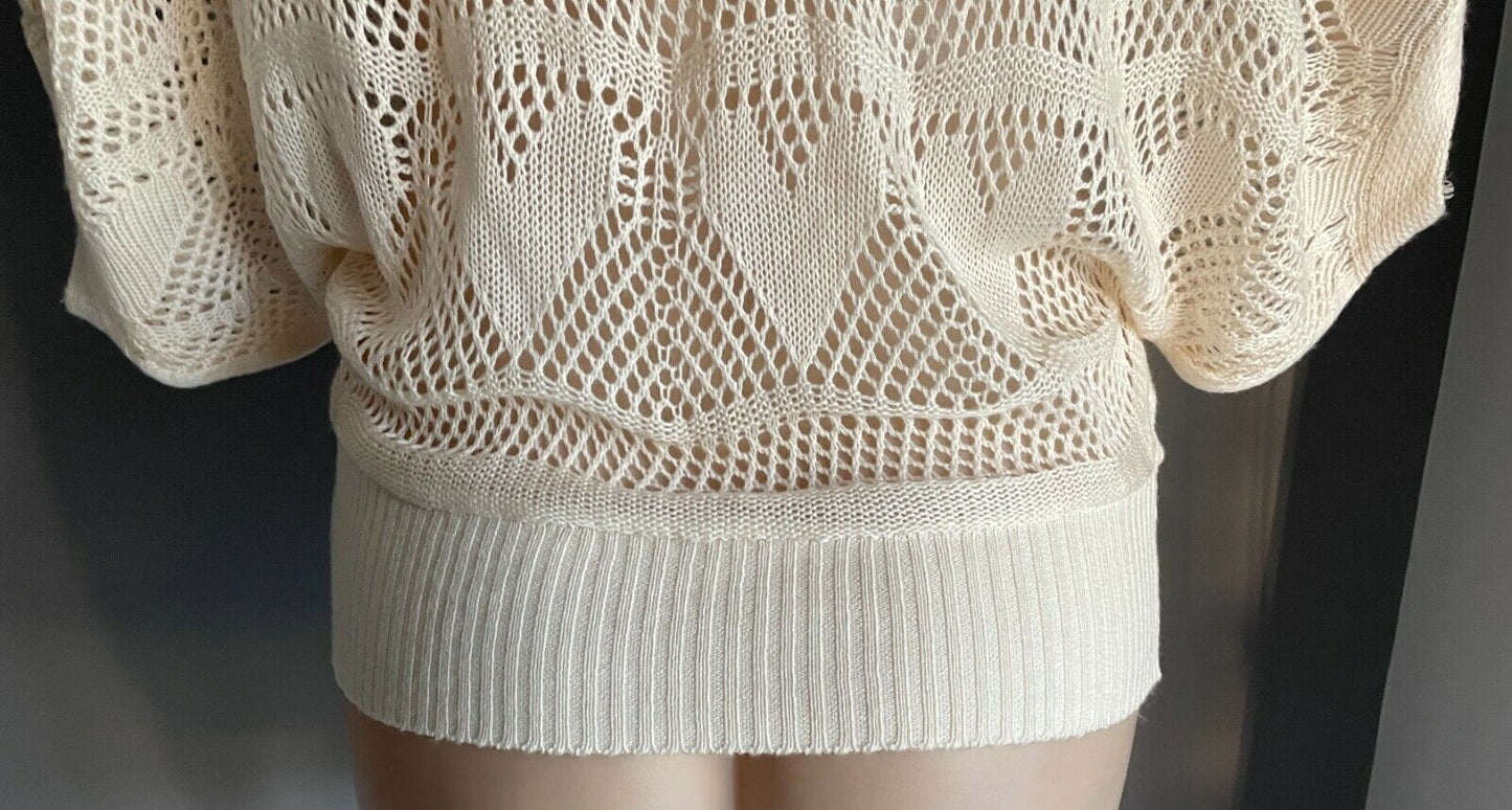 ICE Knitwear Jumper  Cream Open Knit Short Dolman Sleeve Sweater OS Size 10 NEW