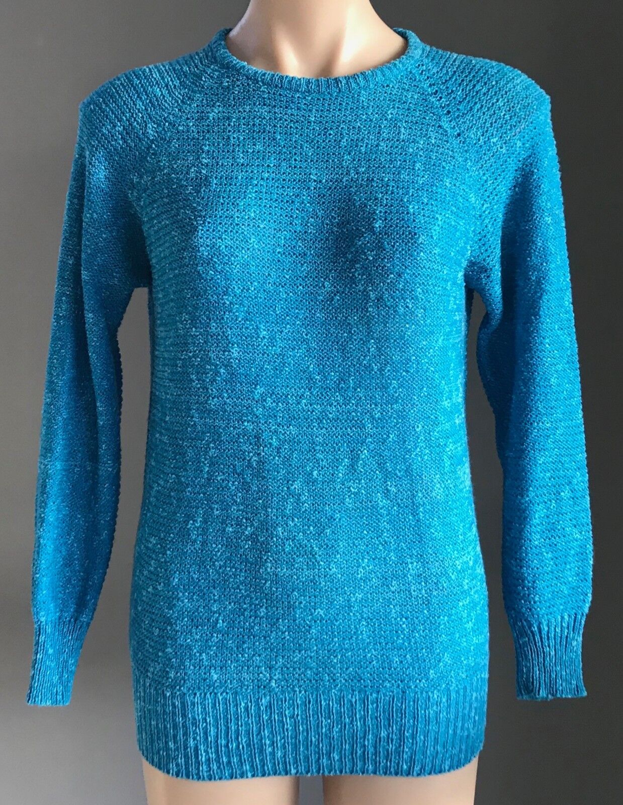 SPORTSGIRL Jumper Bright Blue Marl Knit Long Sleeve Light Sweater Sz M 10 Retro