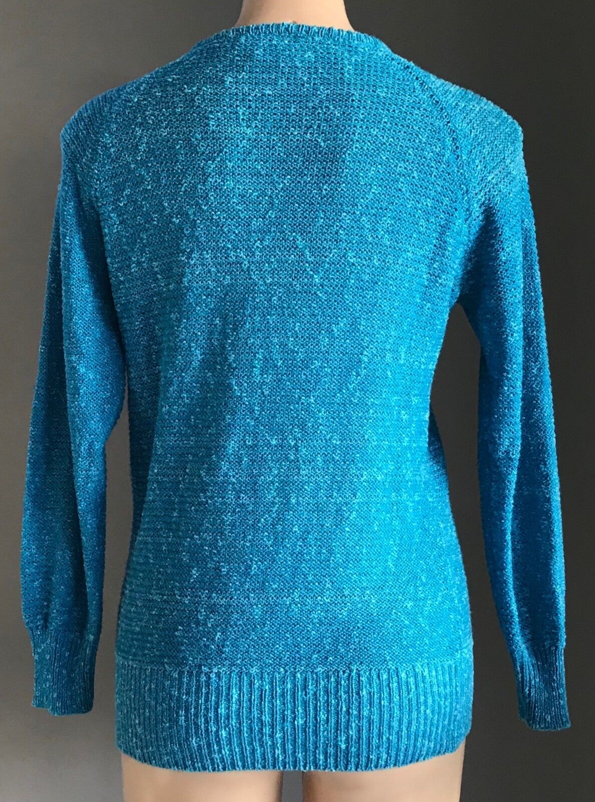 SPORTSGIRL Jumper Bright Blue Marl Knit Long Sleeve Light Sweater Sz M 10 Retro
