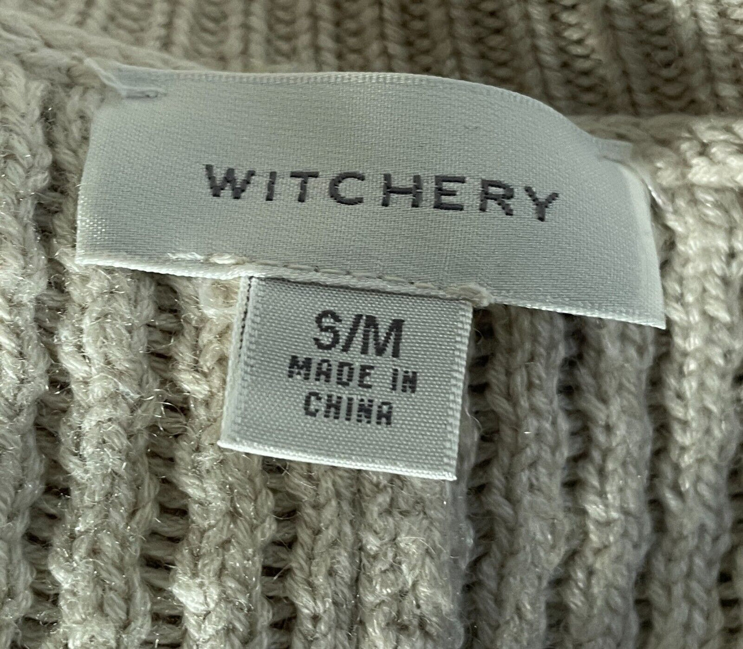 WITCHERY Jumper Chunky Knit Beige Dolman Sleeve Relaxed Fit Sweater Sz S M 10 12