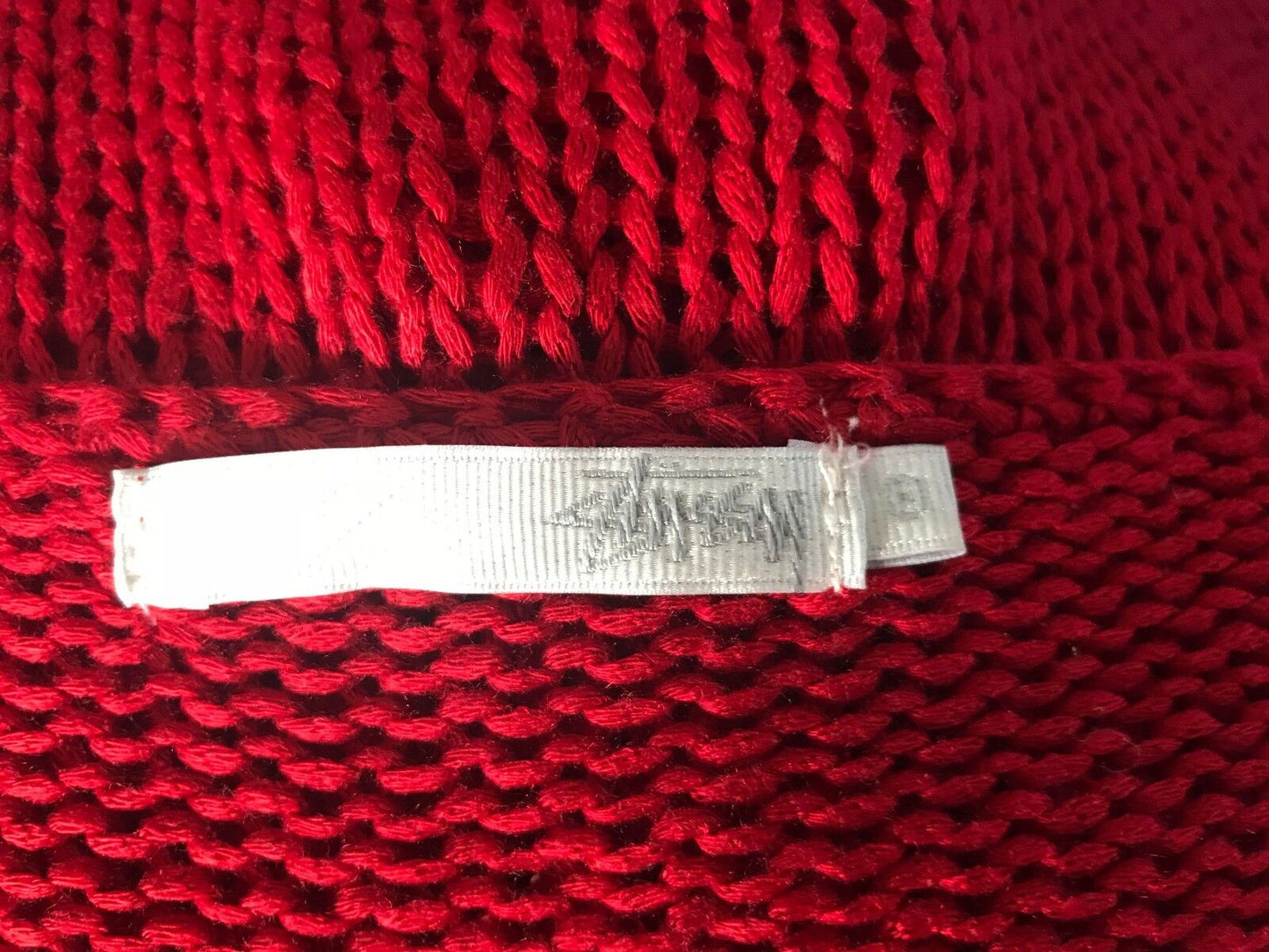 STUSSY Red Jumper Chunky Open Knit 3/4 Sleeve Sweater Size 8 10 Surfer RETRO