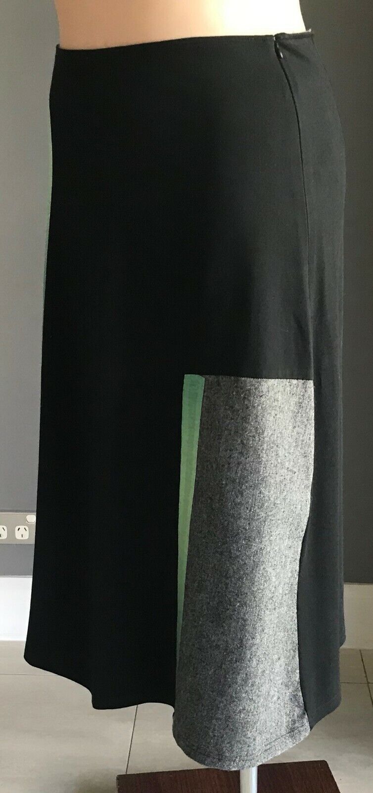 HOT ICE COLLECTION Midi Skirt Black w Grey & Green Trim A-Line Plus Size XL 16