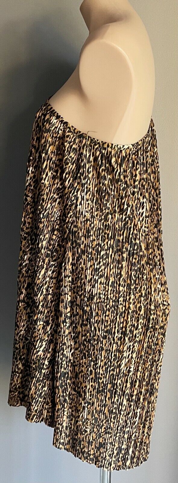 ICE FASHION Mini Dress Brown Black Leopard Micro Pleat One Shoulder Size M 10
