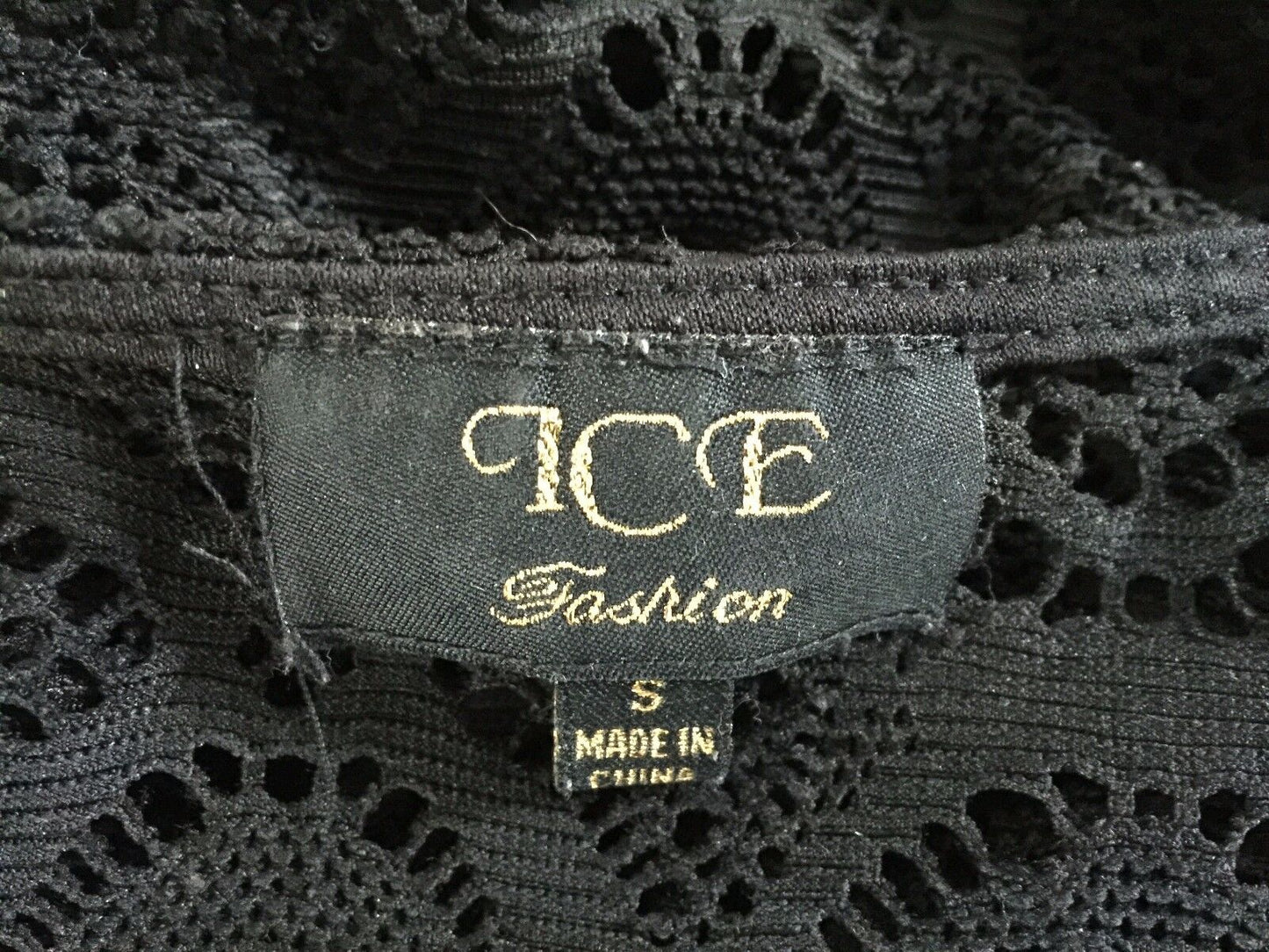 ICE FASHION Jacket Kimono Open Black Lace Short Sleeve w Fringe Size S 10 NEW